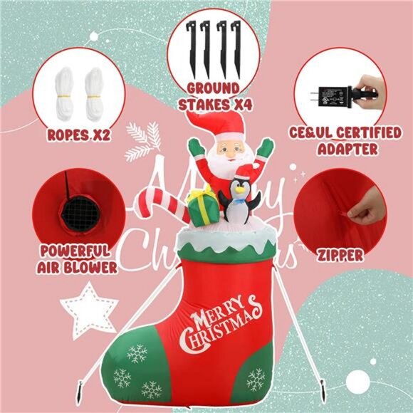 6FT Christmas Inflatables Outdoor Decorations, Inflatable Santa and Penguin - Picture 6 of 7